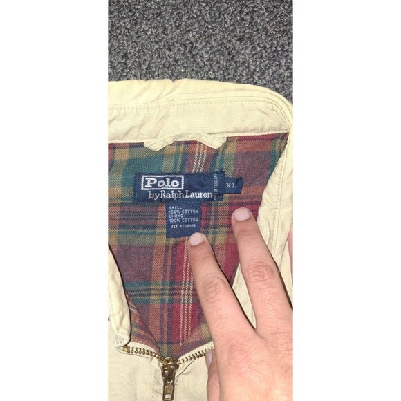 Polo Ralph Lauren Harrington Jacket Mens XL Khaki Beige Plaid Lined Pony Logo - Picture 3 of 5